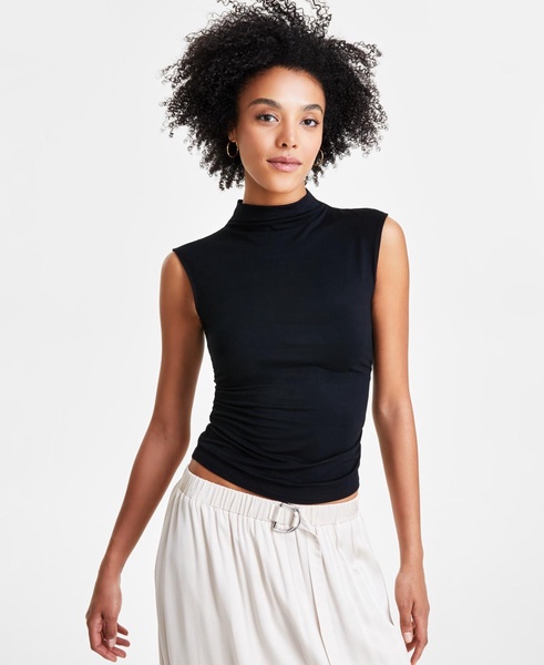 Women's Zebra-Print Mock-Neck Cropped Top, Created for Macy's