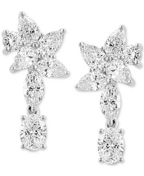 EFFY® Lab Grown Diamond Mixed-Cut Flower Motif Drop Earrings (3 ct. t.w.) in 14k White Gold