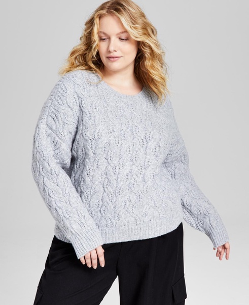 Trendy Plus Size Cable-Knit Crewneck Sweater