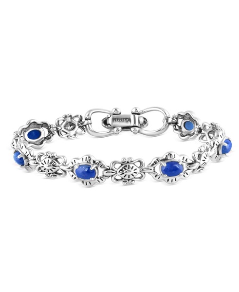 Sterling Silver Lapis Gemstone Concha Link Bracelet, Size Large