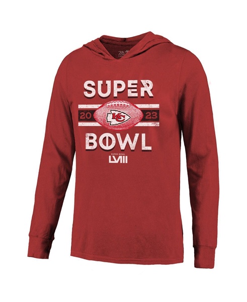 Men's Threads Red Distressed Kansas City Chiefs Super Bowl LVIII Tri-Blend Soft Hand Long Sleeve Hoodie T-shirt