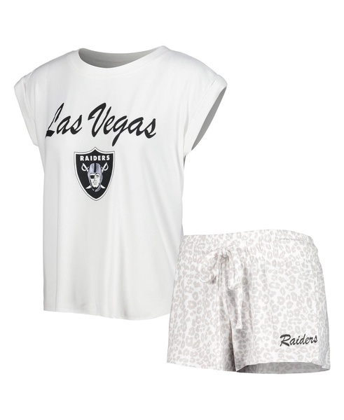 Women's White, Cream Las Vegas Raiders Montana Knit T-shirt and Shorts Sleep Set