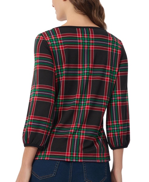 Women's Plaid-Print Puff-Sleeve Top