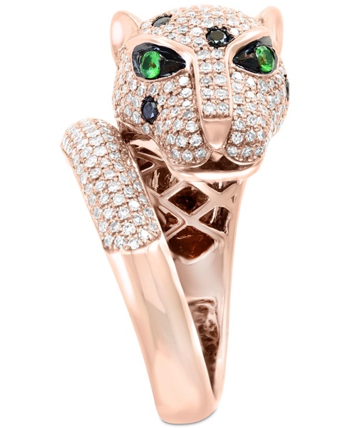 EFFY® Black & White Diamond (1-1/2 ct. t.w.) & Tsavorite (1/20 ct. t.w.) Signature Panther Ring in 14k Rose Gold