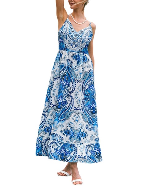 Women's Paisley Print Pocket Maxi Beach Dress