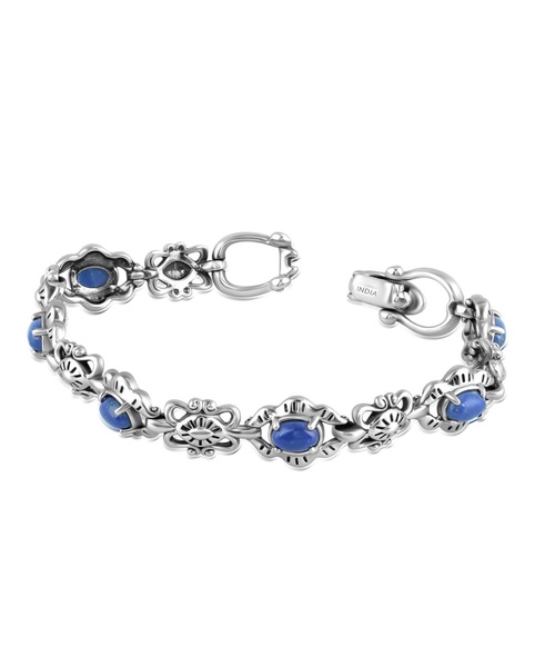 Sterling Silver Lapis Gemstone Concha Link Bracelet, Size Large