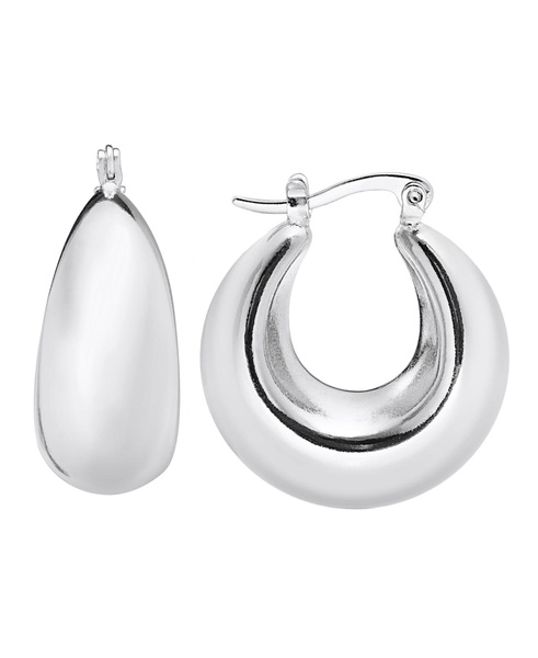 Silver Plated or 18k Gold Plated Brass Puff Hoop Earring