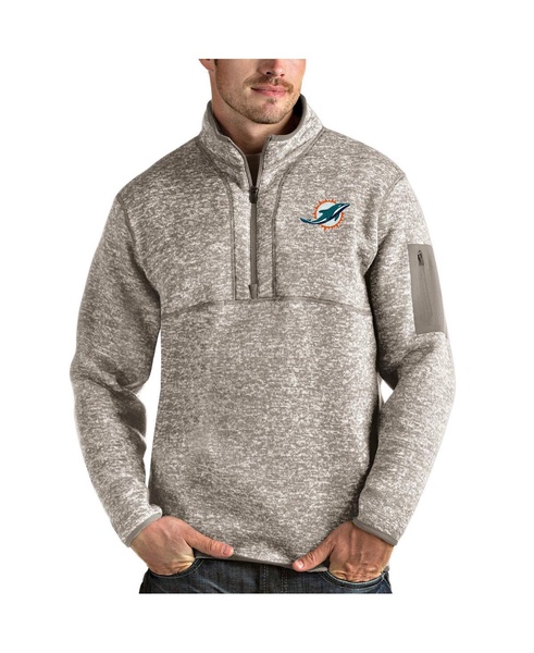 Men's Oatmeal Miami Dolphins Fortune Quarter-Zip Pullover Jacket