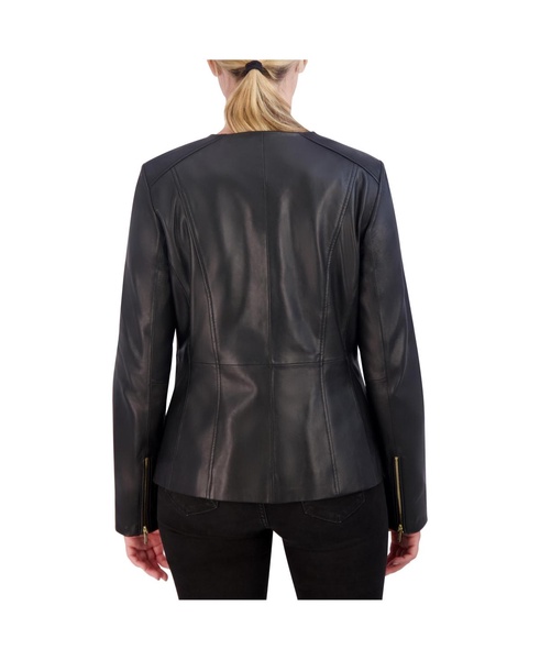 Women's Collarless Leather Jacket