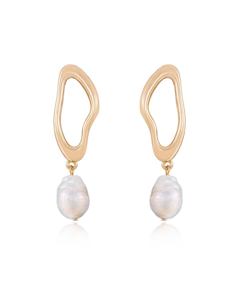 Open Circle 18K Gold-Plated and Cultured Freshwater Pearl Dangle Earrings