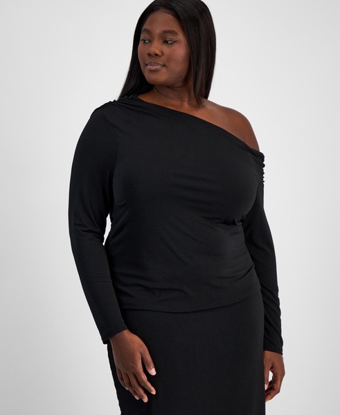 Trendy Plus Size Printed Asymmetric Drape Top, Exclusively at Macy's