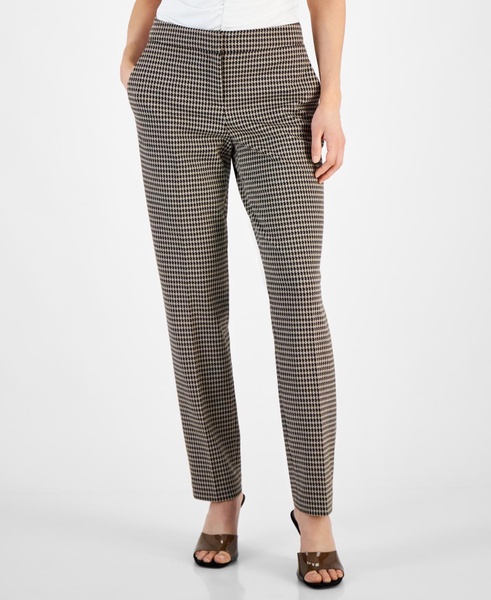 Women's Houndstooth Mid-Rise Straight-Leg Ankle Pants, Created for Macy's 