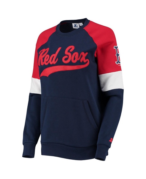 Women's Navy and Red Boston Red Sox Playmaker Raglan Pullover Sweatshirt