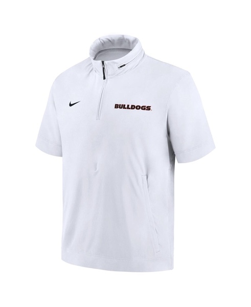 Nike Men's White Georgia Bulldogs 2024 Sideline Coach Short Sleeve Half-Zip Hoodie Jacket