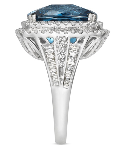 EFFY® London Blue Topaz (12-1/3 ct. t.w.) & Diamond (1-1/5 ct. t.w.) Halo Statement Ring in 14k White Gold (Also available in 14k Gold)