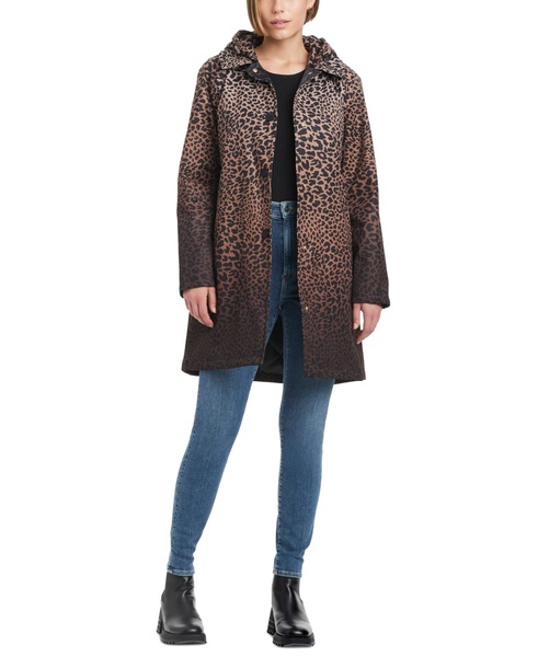 Women's Hooded Leopard-Print A-Line Raincoat