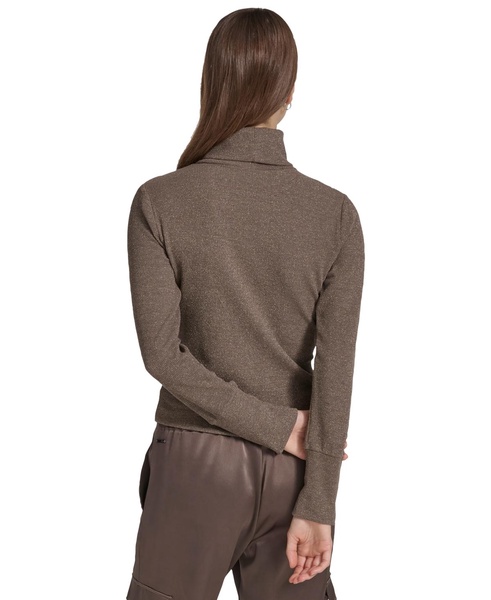 Women's Metallic Ribbed Turtleneck Top