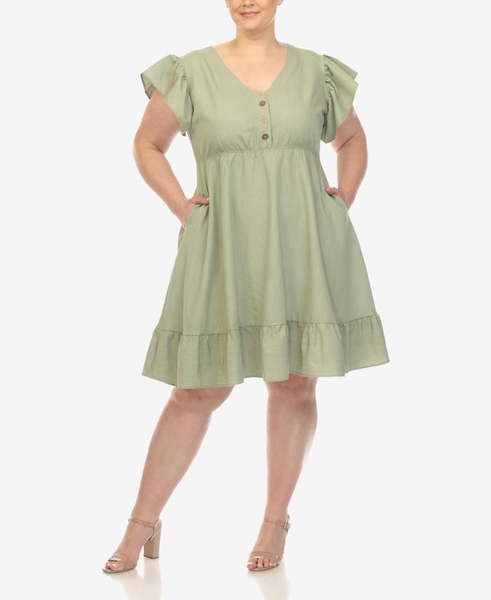 Plus Size Ruffle Sleeve Knee-Length Dress