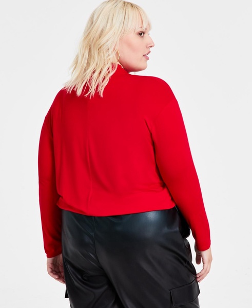 Trendy Plus Size Mock Neck Blouson Knit Top, Created for Macy's