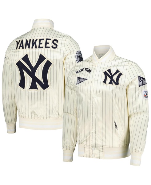 Men's Cream New York Yankees Cooperstown Collection Pinstripe Retro Classic Satin Full-Snap Jacket