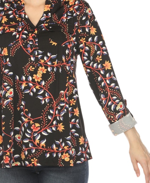 Women's Paisley Button Front Tunic Top