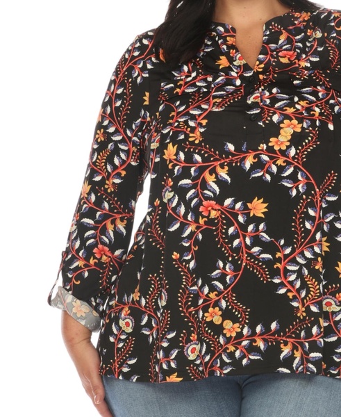 Plus Size Paisley Button Front Tunic Top