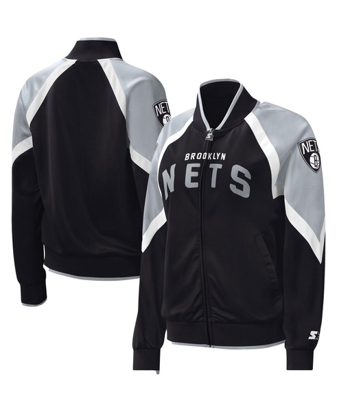 Women's Black Brooklyn Nets Slam Dunk Raglan Full-Zip Track Jacket