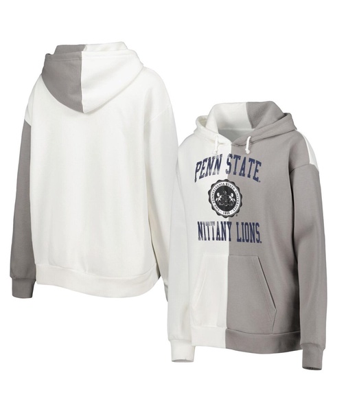 Women's Gray and White Penn State Nittany Lions Split Pullover Hoodie