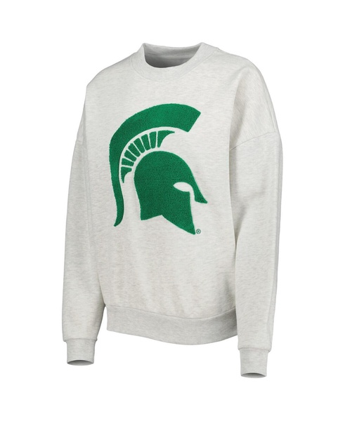 Women's Heather Ash Michigan State Spartans Chenille Patch Fleece Sweatshirt