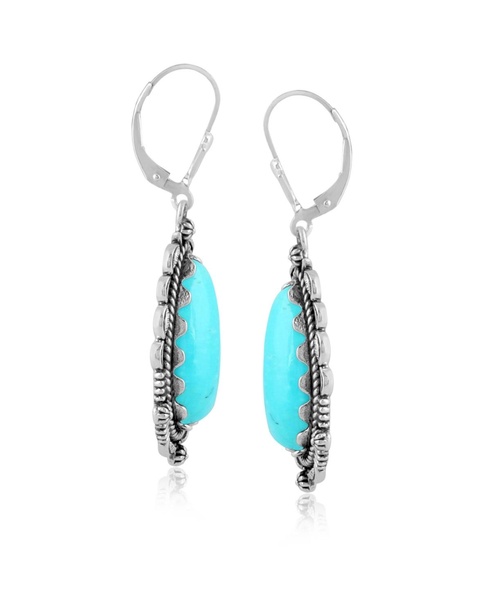 Sterling Silver Blue Turquoise Gemstone Pear-Shaped Dangle Earrings