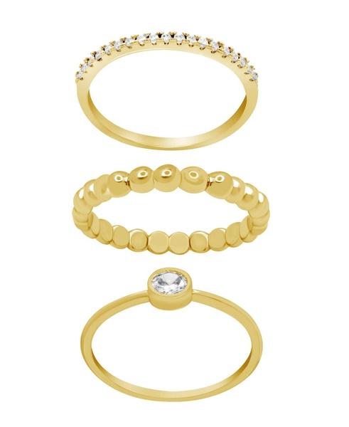 Gold Plated 3-Piece Clear Cubic Zirconia and Band Ring Set