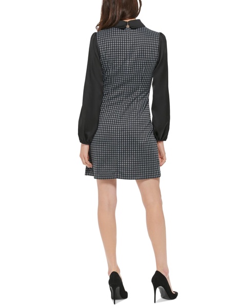 Petite Mixed-Media Long-Sleeve Shift Dress