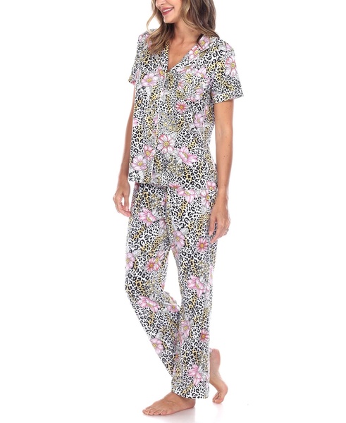 Women's Short Sleeve Pants Tropical Pajama Set, 2-Piece