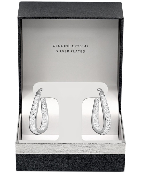 Crystal In & Out Teardrop Hoop Earrings in Silver Plate, Gold-Plate or Rose Gold Plate