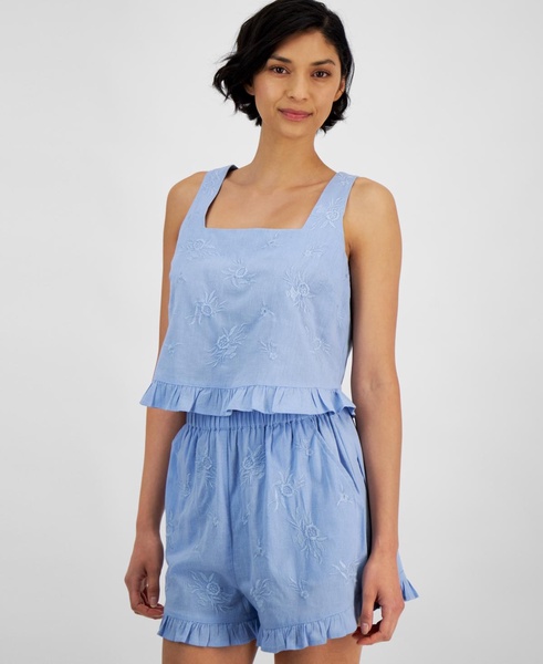 Women's Embroidered Ruffled-Hem Top, Created for Macy's