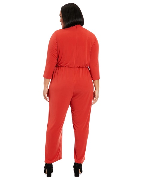 Plus Size Looped-Neck 3/4-Sleeve Jumpsuit