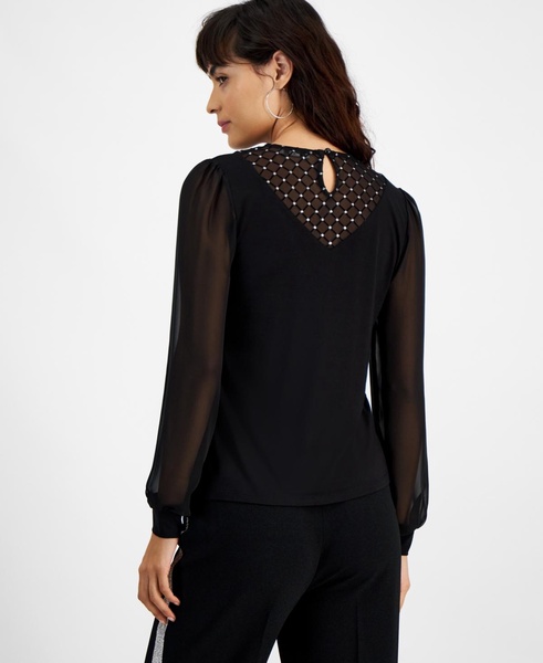 Women's Crewneck Long-Mesh-Sleeve Top, Created for Macy's 