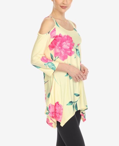 Women's Floral Printed Cold Shoulder Tunic Top