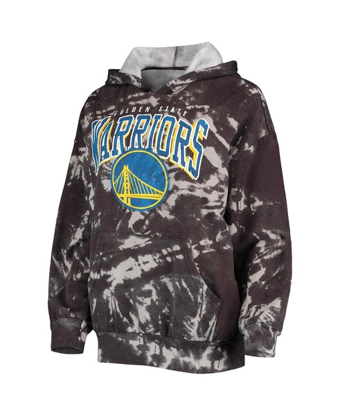 Women's Threads Black Golden State Warriors Burble Tie-Dye Tri-Blend Pullover Hoodie