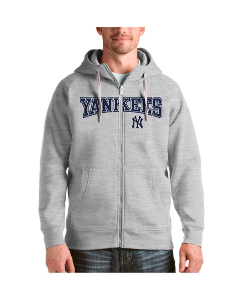 Men's Heather Gray New York Yankees Team Logo Victory Full-Zip Hoodie