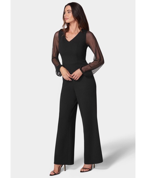 Women's V-Neck Jumpsuit with Powermesh Sleeve