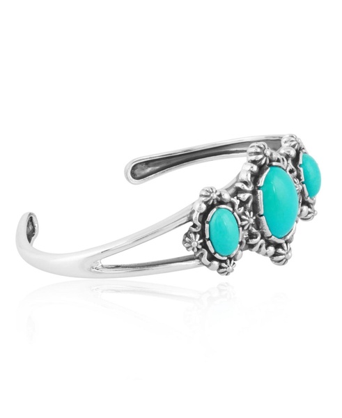 Sterling Silver Women's Cuff Bracelet Blue Turquoise Gemstone Size Small - Large