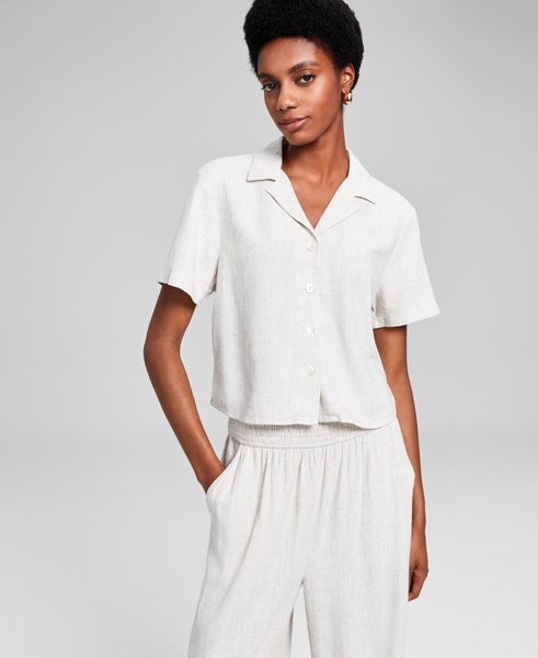 Women's Notched Collar Short-Sleeve Camp Shirt, Created for Macy's