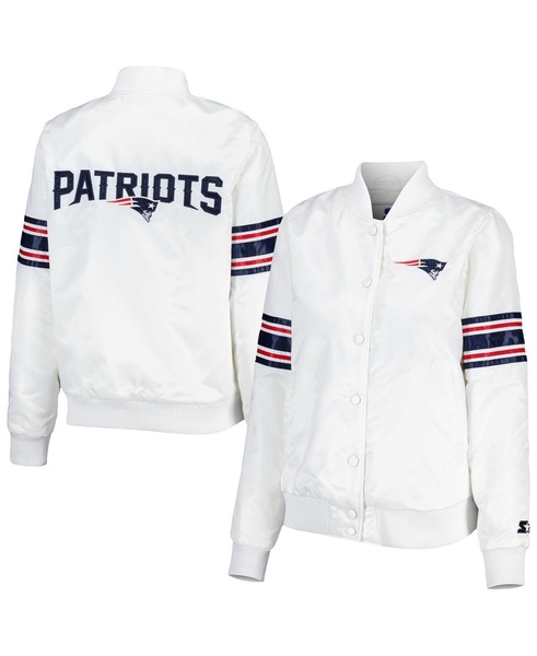 Women's White New England Patriots Line Up Satin Full-Snap Varsity Jacket