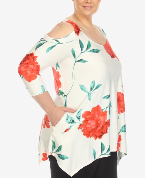 Plus Size Floral Printed Cold Shoulder Tunic Top