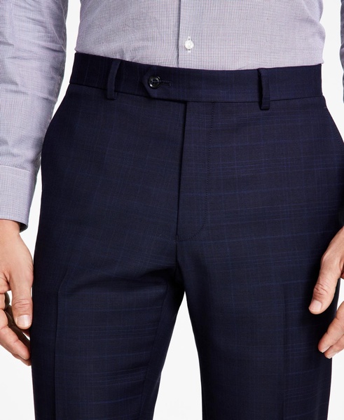 Men's Modern-Fit TH Flex Stretch Plaid Wool Blend Suit Pants