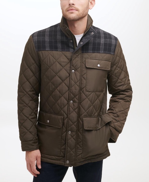 Men's Mixed Media Diamond-Like Quilt Coat