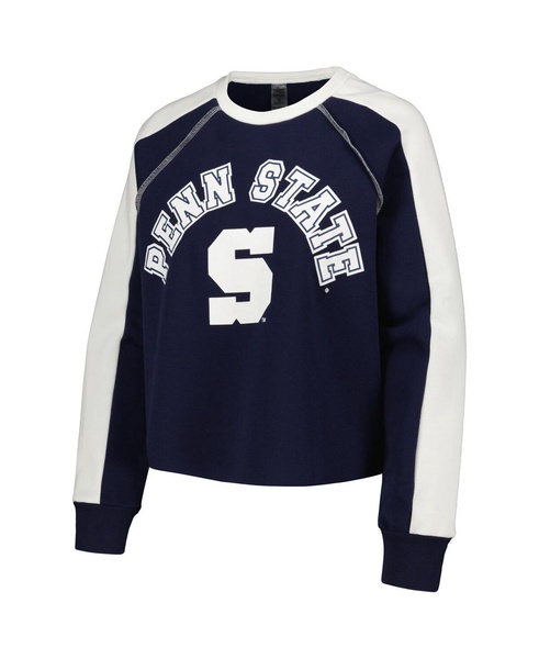 Women's Navy Penn State Nittany Lions Blindside Raglan Cropped Pullover Sweatshirt