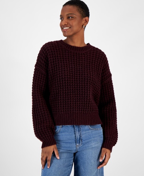 Women's Textured Waffle Knit Crewneck Sweater, Created for Macy's