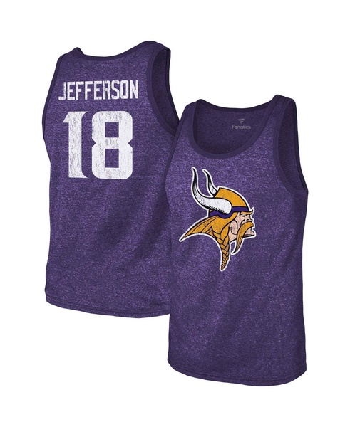 Men's Threads Justin Jefferson Heathered Purple Minnesota Vikings Name and Number Tri-Blend Tank Top